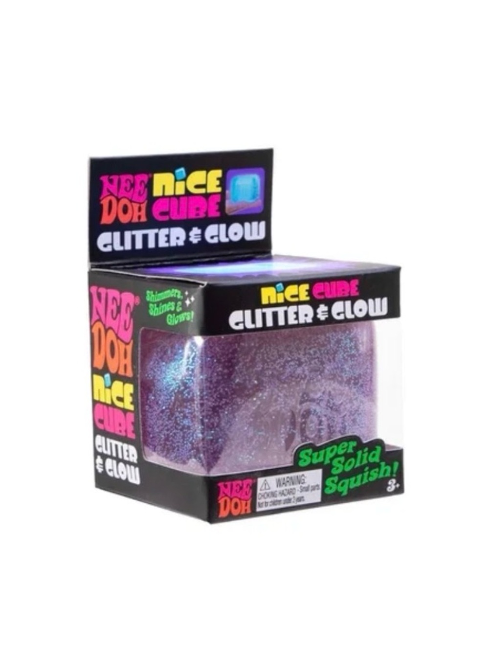 NeeDoh Nice Cube Glitter & Glow Squish - Purple